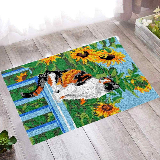 Sunflower Kitty - (23x33in - 60x85cm) - DIY Latch Hook Kit