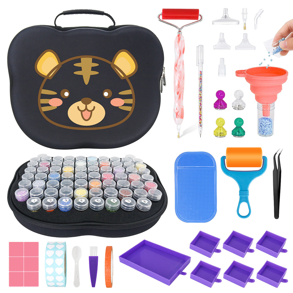 70-Container Diamond Painting Handbag with tools + FREE Canvas Holder Set