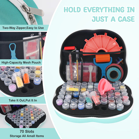70-Container Diamond Painting Handbag with tools + FREE Canvas Holder Set