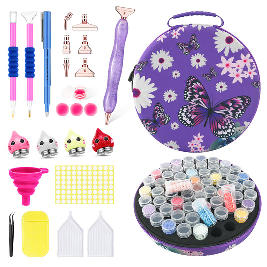 61-Container Diamond Painting Round Handbag with tools + FREE Canvas Holder Set