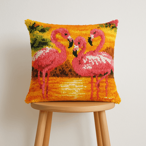 Flamingo Sunset Pillowcase - (17x17in - 43x43cm) - DIY Latch Hook Kit