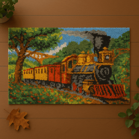 Steam Train - (33x23in - 85x60cm) - DIY Latch Hook Kit