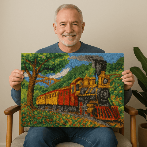 Steam Train - (33x23in - 85x60cm) - DIY Latch Hook Kit