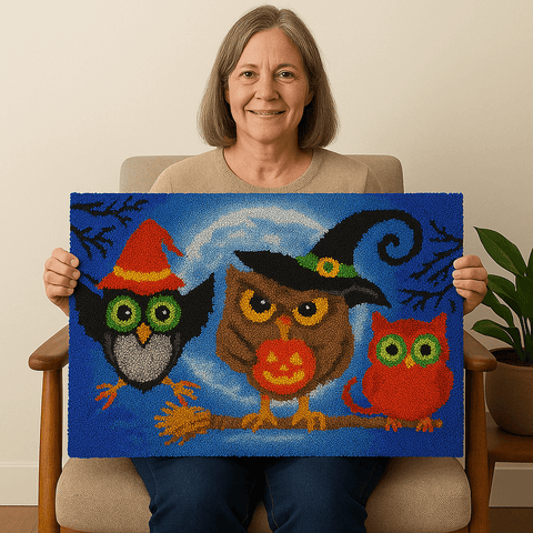 Owl's Time - (33x23in - 85x60cm) - DIY Latch Hook Kit