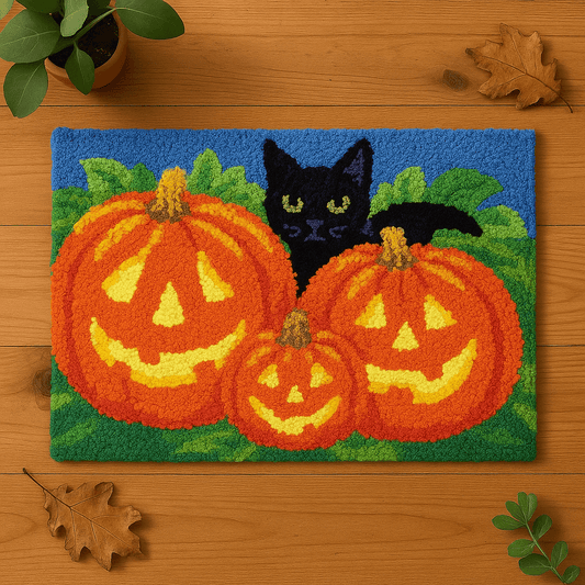 Black Cat's Pumpkins - (33x23in - 85x60cm) - DIY Latch Hook Kit