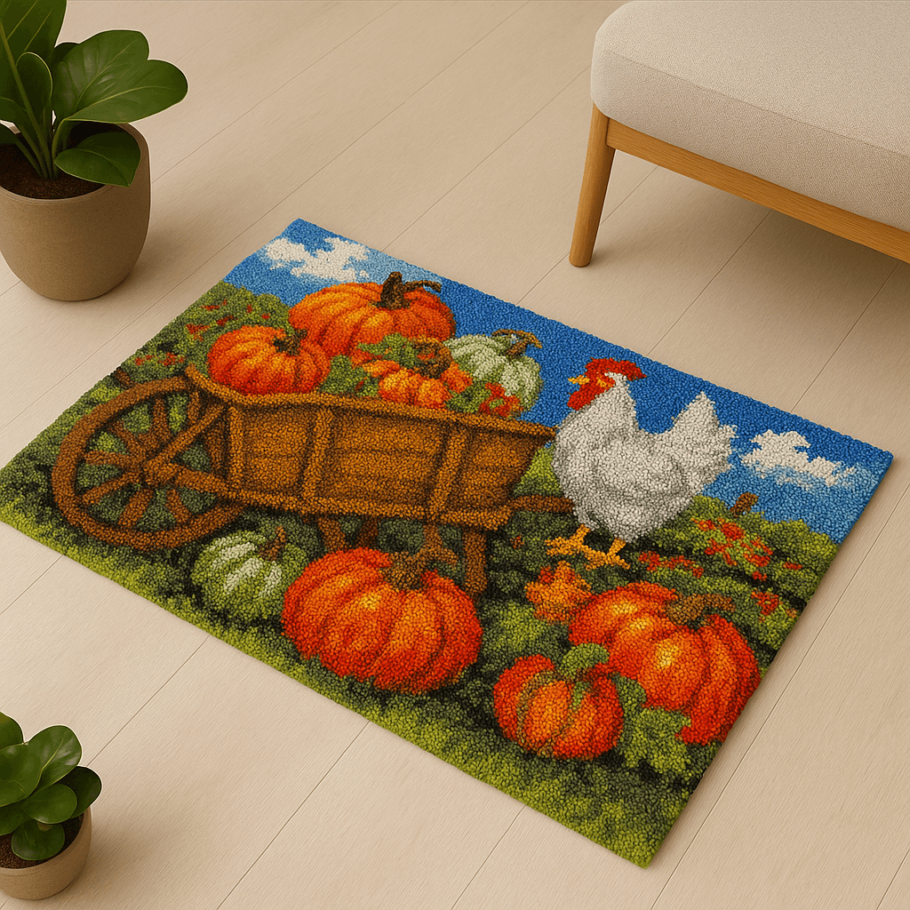 Pumpkin Chicks - (33x23in - 85x60cm) - DIY Latch Hook Kit