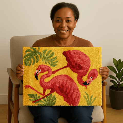 Flamingo Rug - (16x20in - 40x50cm) - DIY Latch Hook Kit