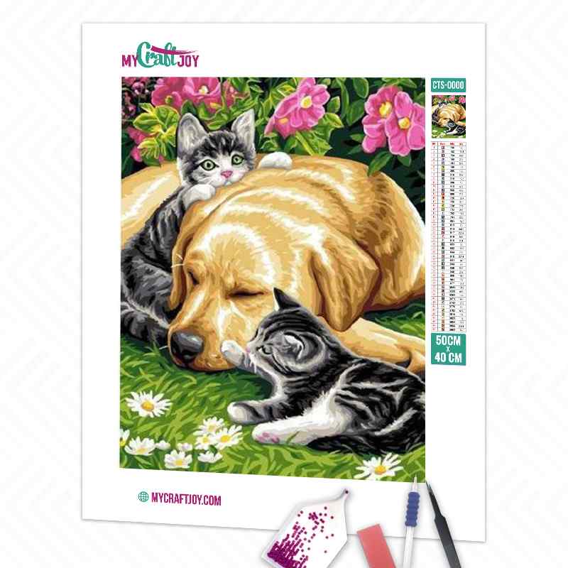 Dog wih Kitties - DIY Diamond Painting Kit