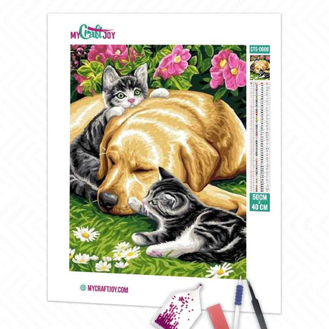 Dog wih Kitties - DIY Diamond Painting Kit