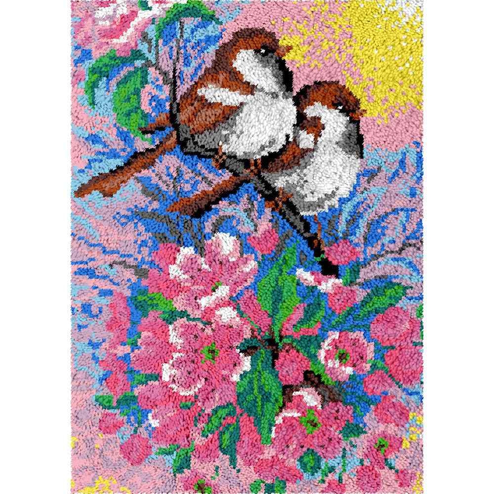 Purple Flower Birds - (23x33in - 60x85cm) - DIY Latch Hook Kit
