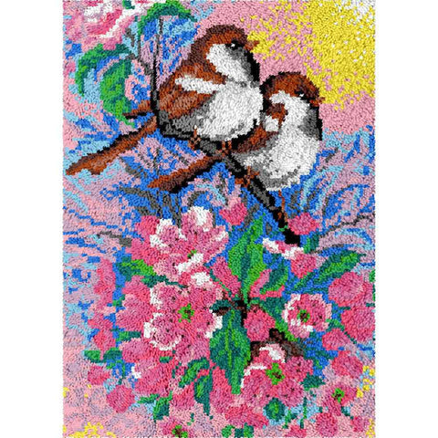 Purple Flower Birds - (23x33in - 60x85cm) - DIY Latch Hook Kit