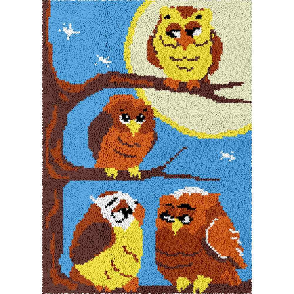 Owl Group - (23x33in - 60x85cm) - DIY Latch Hook Kit