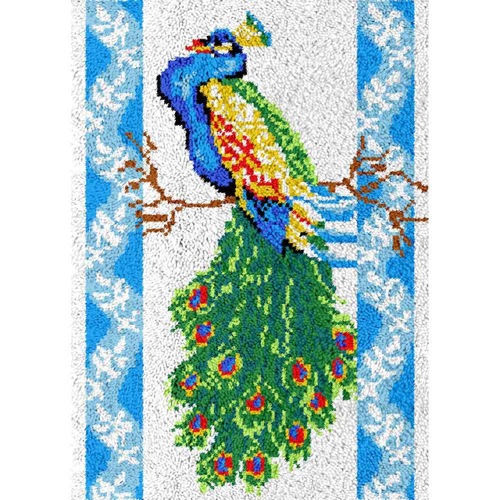 Symbolic Peacock - (23x33in - 60x85cm) - DIY Latch Hook Kit