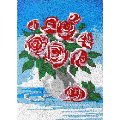 Rosy Vase - (23x33in - 60x85cm) - DIY Latch Hook Kit