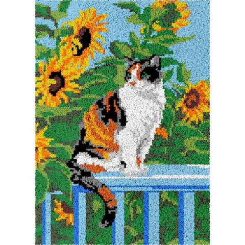 Sunflower Kitty - (23x33in - 60x85cm) - DIY Latch Hook Kit