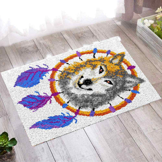 Wolf Dreamcatcher - (23x33in - 60x85cm) - DIY Latch Hook Kit