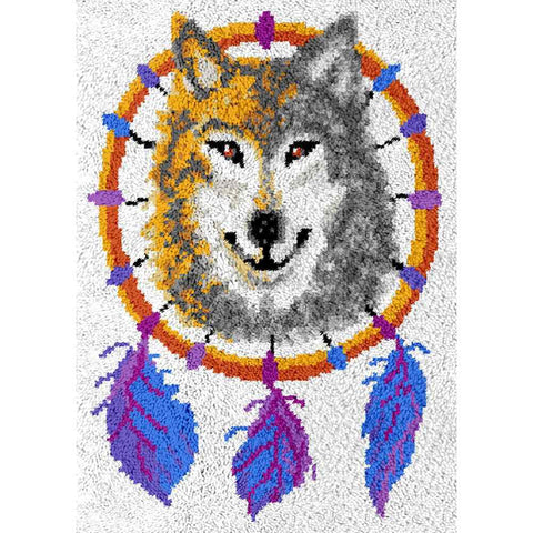 Wolf Dreamcatcher - (23x33in - 60x85cm) - DIY Latch Hook Kit