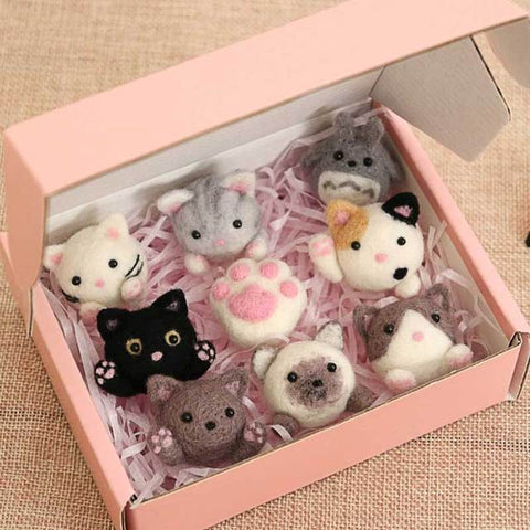 9 Pcs Cute Cats with Box - DIY Felt Painting Kit