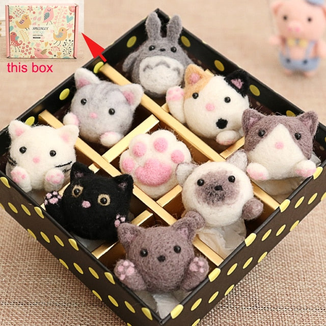 9 Pcs Cute Cat with Nice Box - DIY Felt Painting Kit